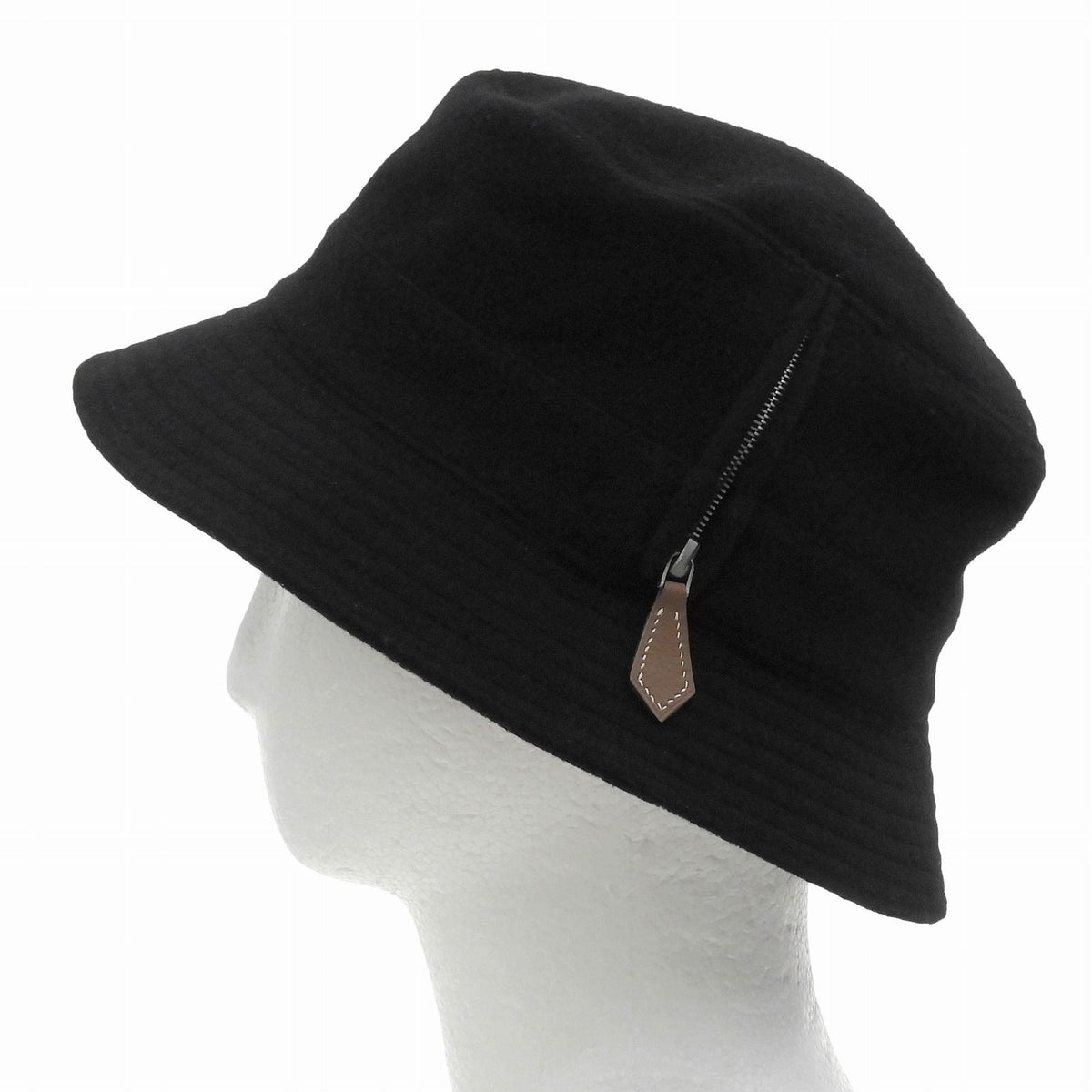 Hermes Wool Cashmere Blend Pull Side Zip Bucket Hat Black 56 — view 2