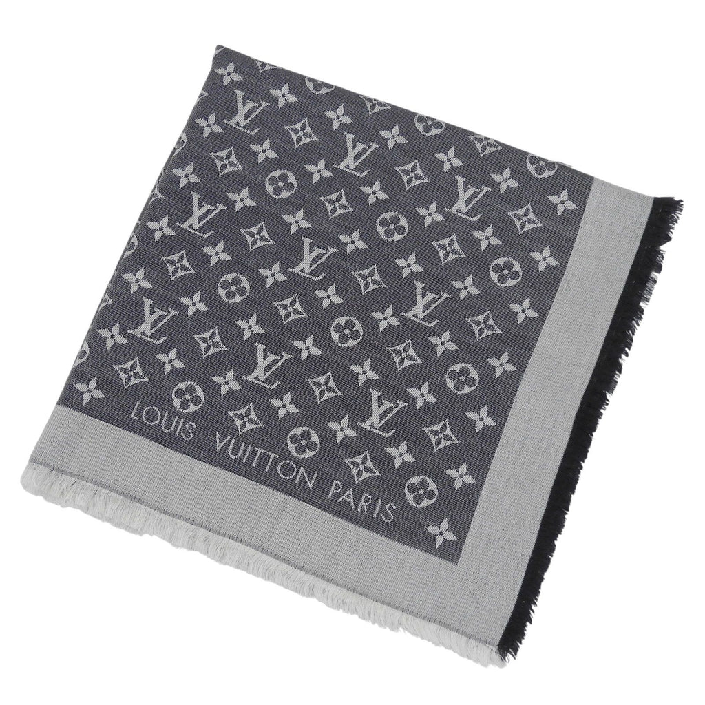 Louis Vuitton Shawl Monogram Denim Silk Fringe Scarf