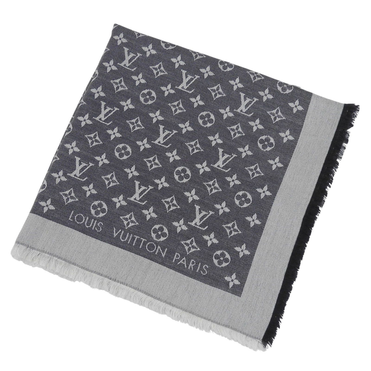 Louis Vuitton Shawl Monogram Denim Silk Fringe Scarf