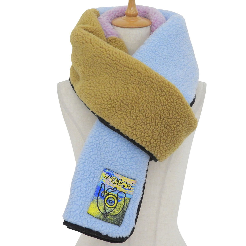 Loewe Logo Embroidery Patch Color Block Fleece Scarf Light Blue Brown Pink — view 2