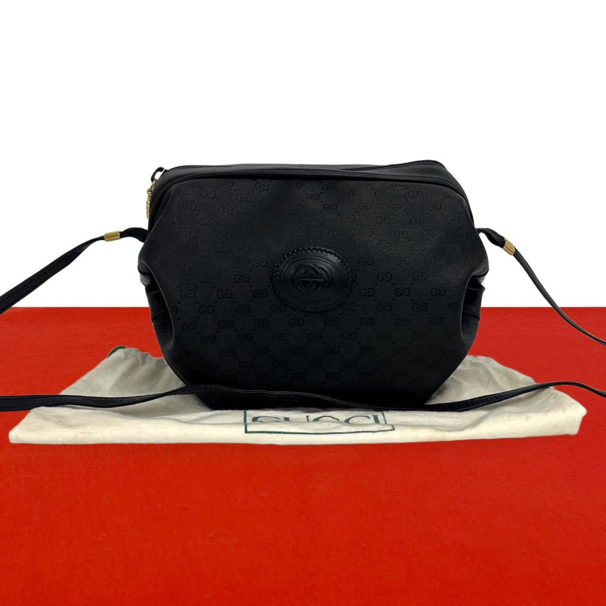 Gucci Vintage Micro GG Logo Leather Shoulder Bag Pochette Black