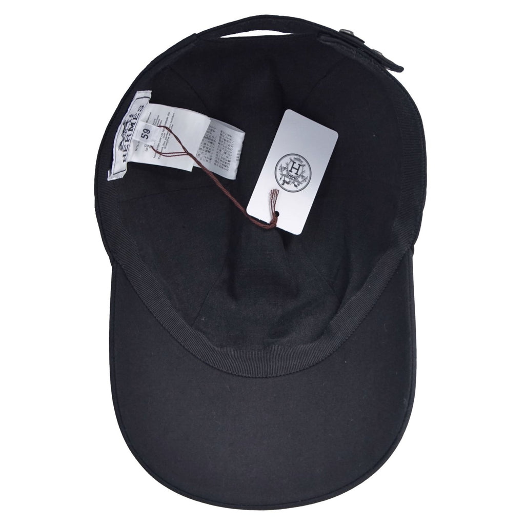 Hermes Hat Miles Cap Sellier Buttons H Logo 59 Cotton Black — view 7
