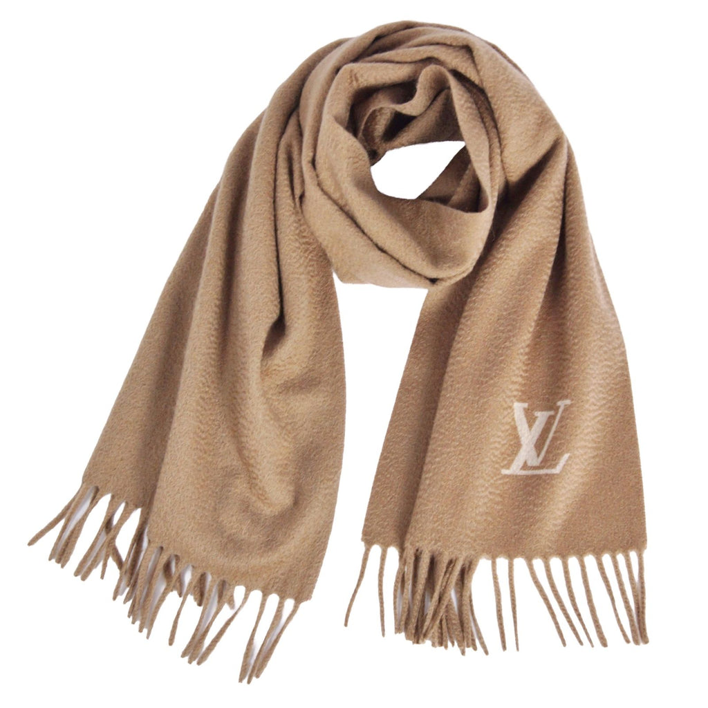Louis Vuitton Scarf Shawl LV Logo Fringe Cashmere Brown — view 3
