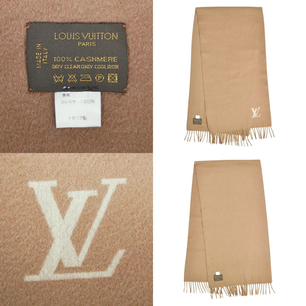 Louis Vuitton Scarf Shawl LV Logo Fringe Cashmere Brown — view 5