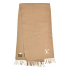 Louis Vuitton Scarf Shawl LV Logo Fringe Cashmere Brown