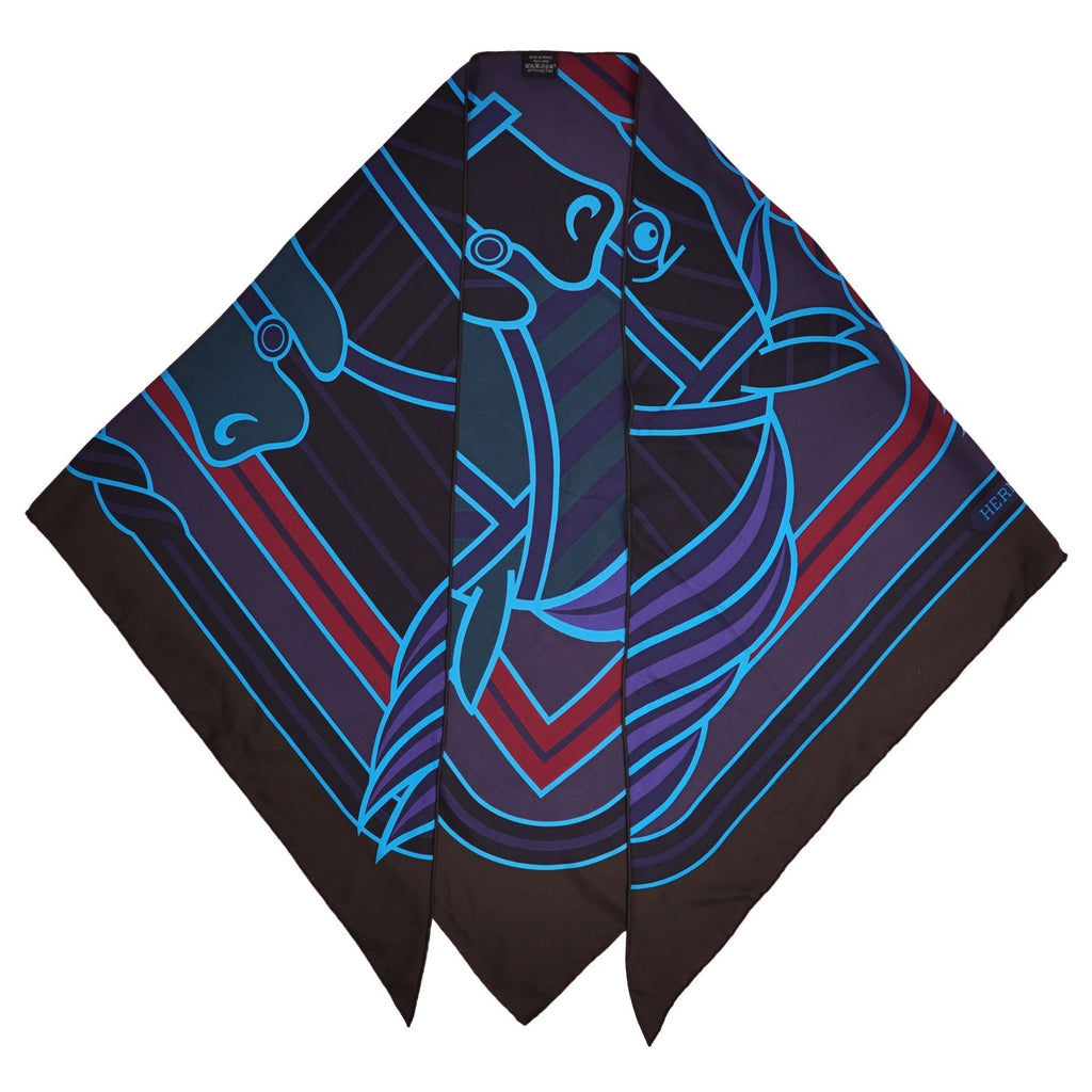 Hermes Scarf Triangle Jean All Over Print Coup de Fouet Silk Multicolor