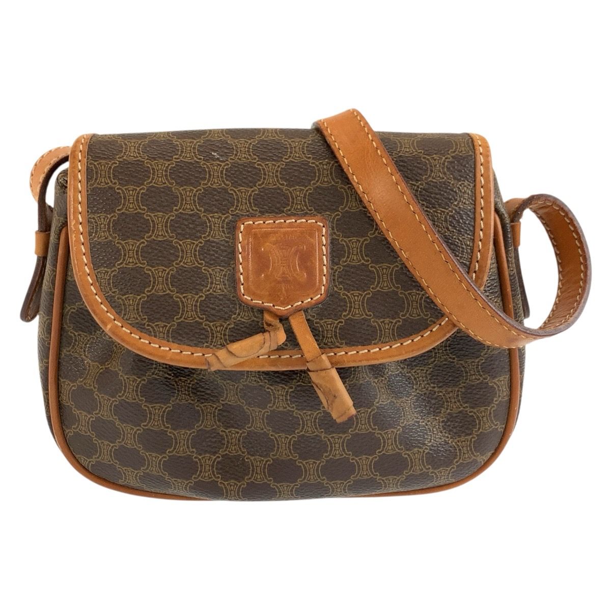 Celine Vintage Macadam Brown Leather Shoulder Bag Pochette