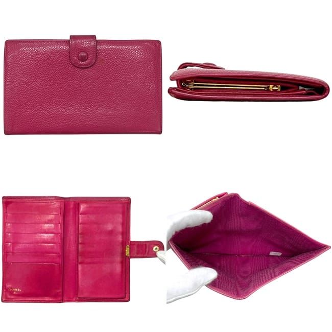 Chanel Wallet Bifold Gamaguchi CC Logo Caviar Leather Pink Vintage — view 2