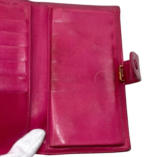 Chanel Wallet Bifold Gamaguchi CC Logo Caviar Leather Pink Vintage — view 7