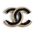 Chanel CC Logo Rhinestone Brooch Gold Black Glitter