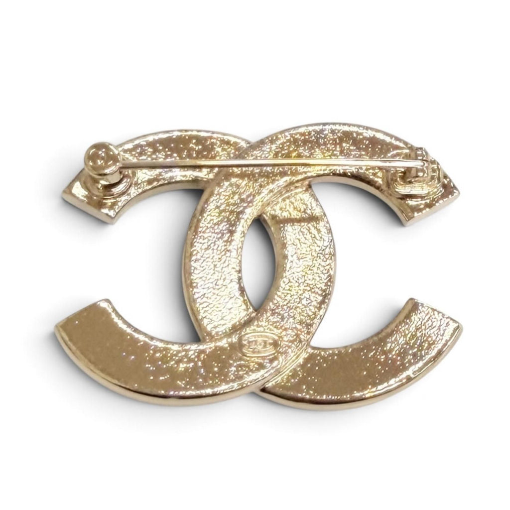 Chanel CC Logo Rhinestone Brooch Gold Black Glitter — view 3