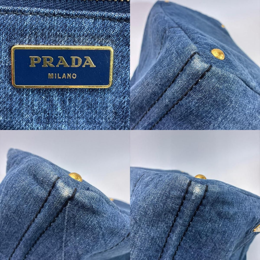 Prada Canapa GM Tote Bag Cotton Denim Gold Avio — view 7
