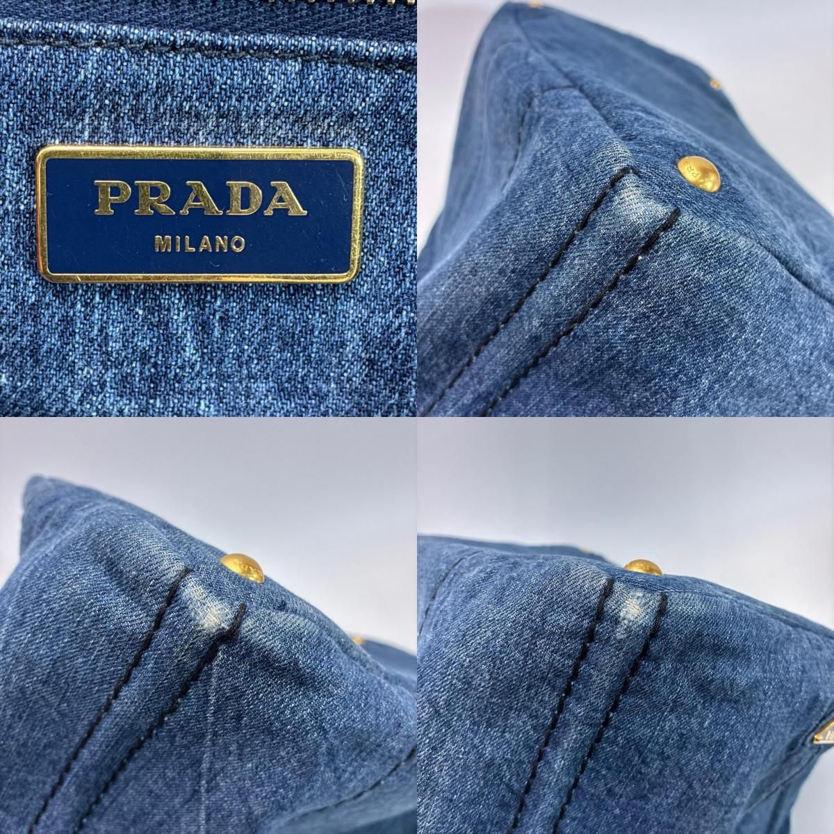 Prada Canapa GM Tote Bag Cotton Denim Gold Avio — view 7