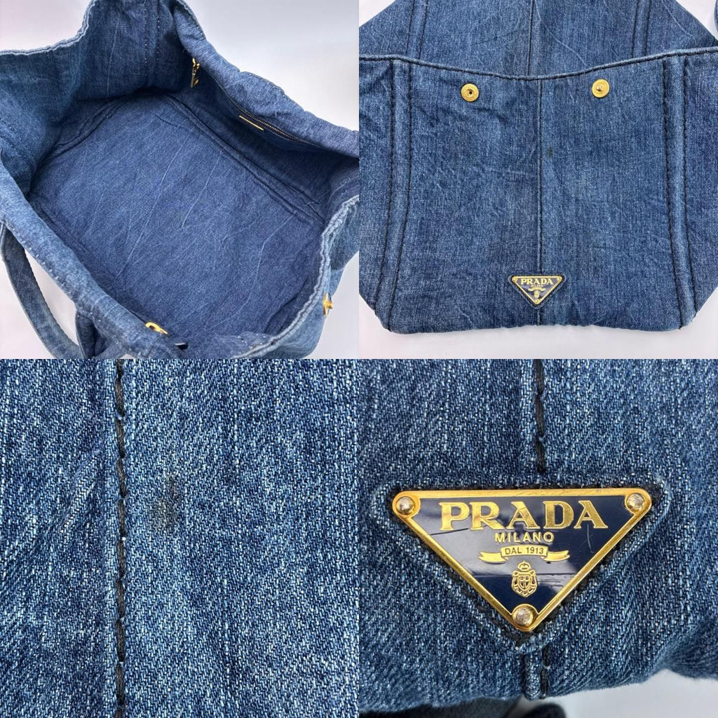 Prada Canapa GM Tote Bag Cotton Denim Gold Avio — view 6