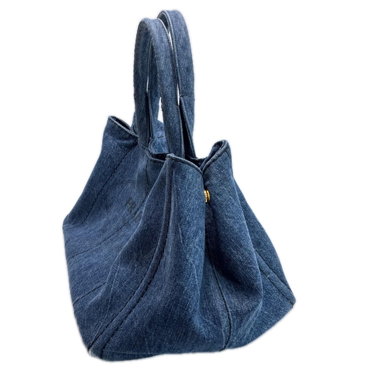Prada Canapa GM Tote Bag Cotton Denim Gold Avio — view 3