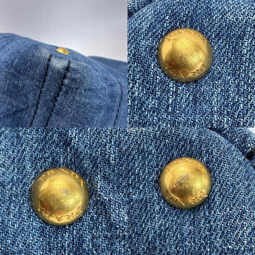 Prada Canapa GM Tote Bag Cotton Denim Gold Avio — view 8