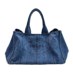 Prada Canapa GM Tote Bag Cotton Denim Gold Avio