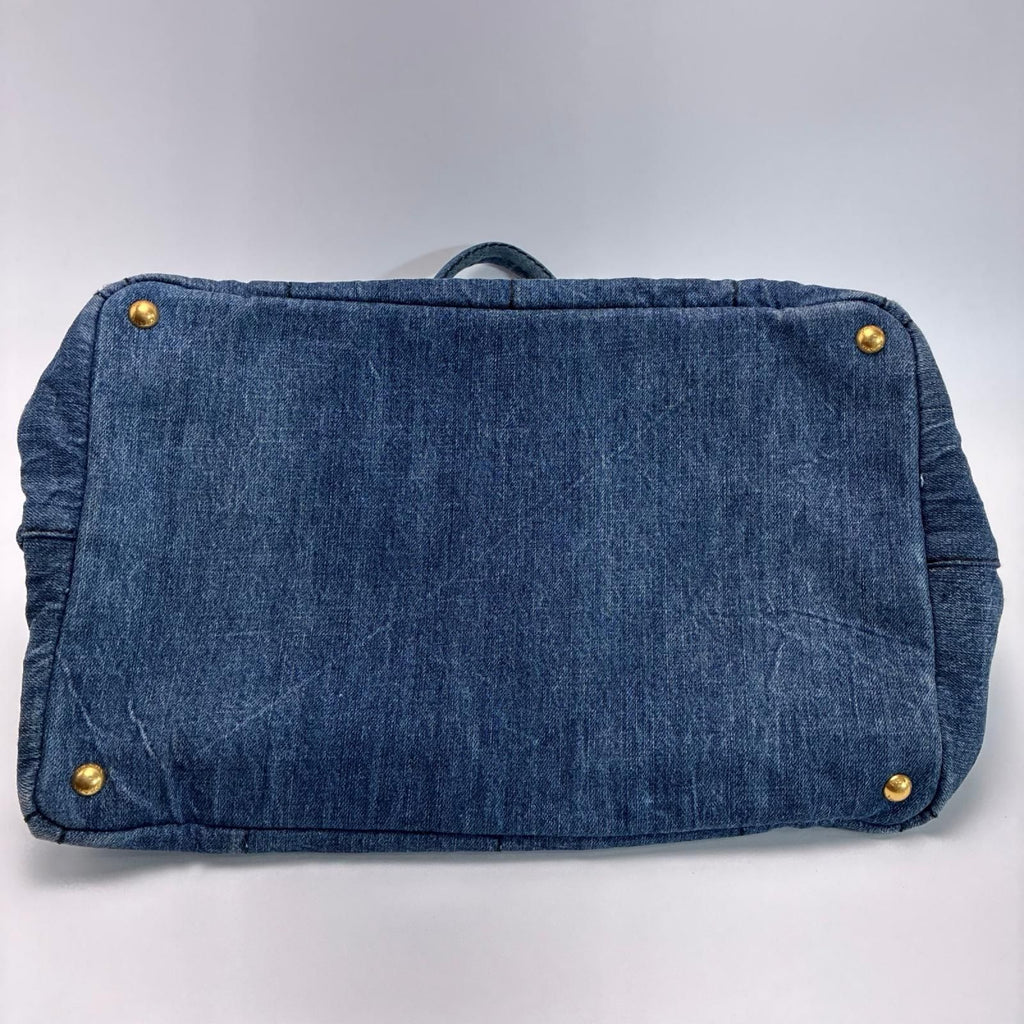 Prada Canapa GM Tote Bag Cotton Denim Gold Avio — view 5