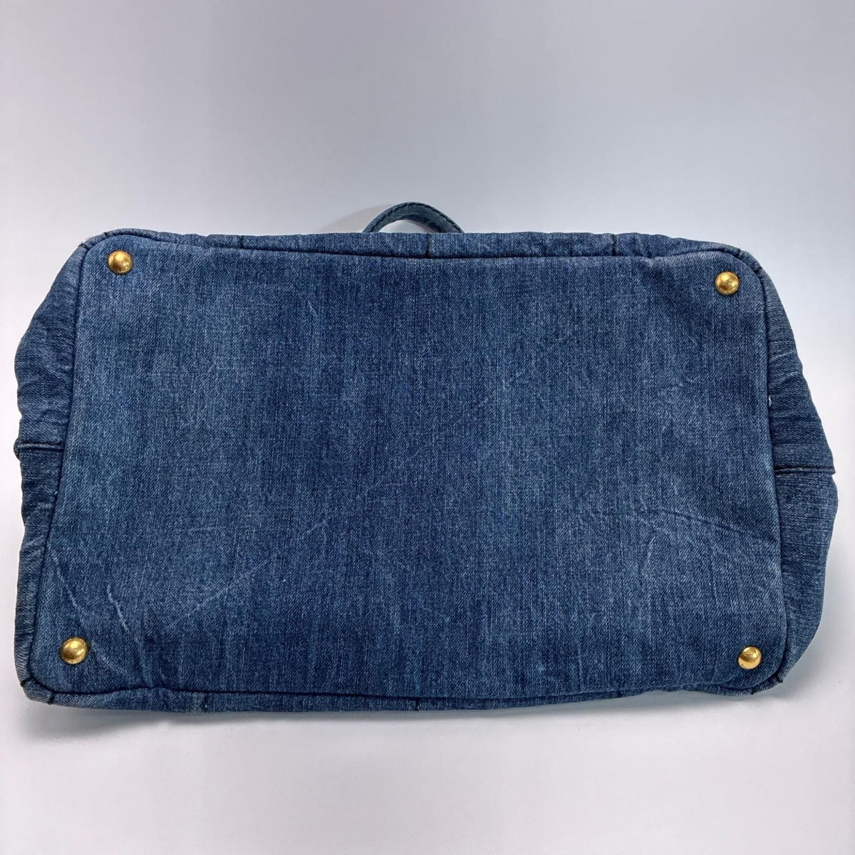 Prada Canapa GM Tote Bag Cotton Denim Gold Avio — view 5