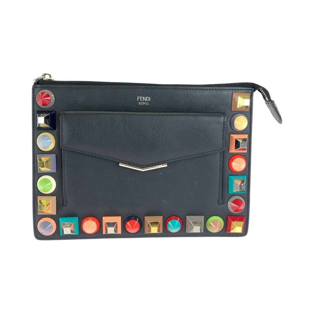 Fendi Toujours Clutch Black Silver Leather