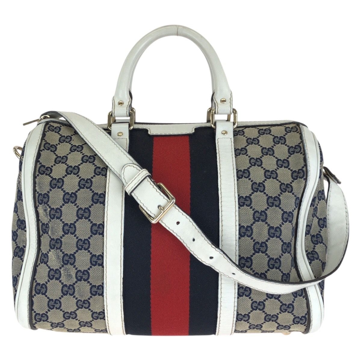 Gucci Sherry Line 2-Way Shoulder Bag Navy Multicolor Canvas Leather