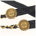Chanel Ribbon & Chain Belt CC Logo Black Gold Leather Plated — view 2