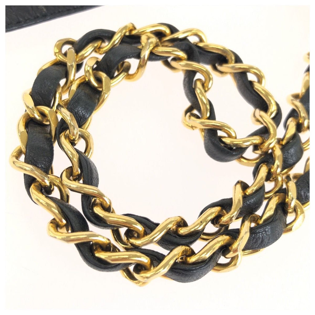 Chanel Ribbon & Chain Belt CC Logo Black Gold Leather Plated — view 3