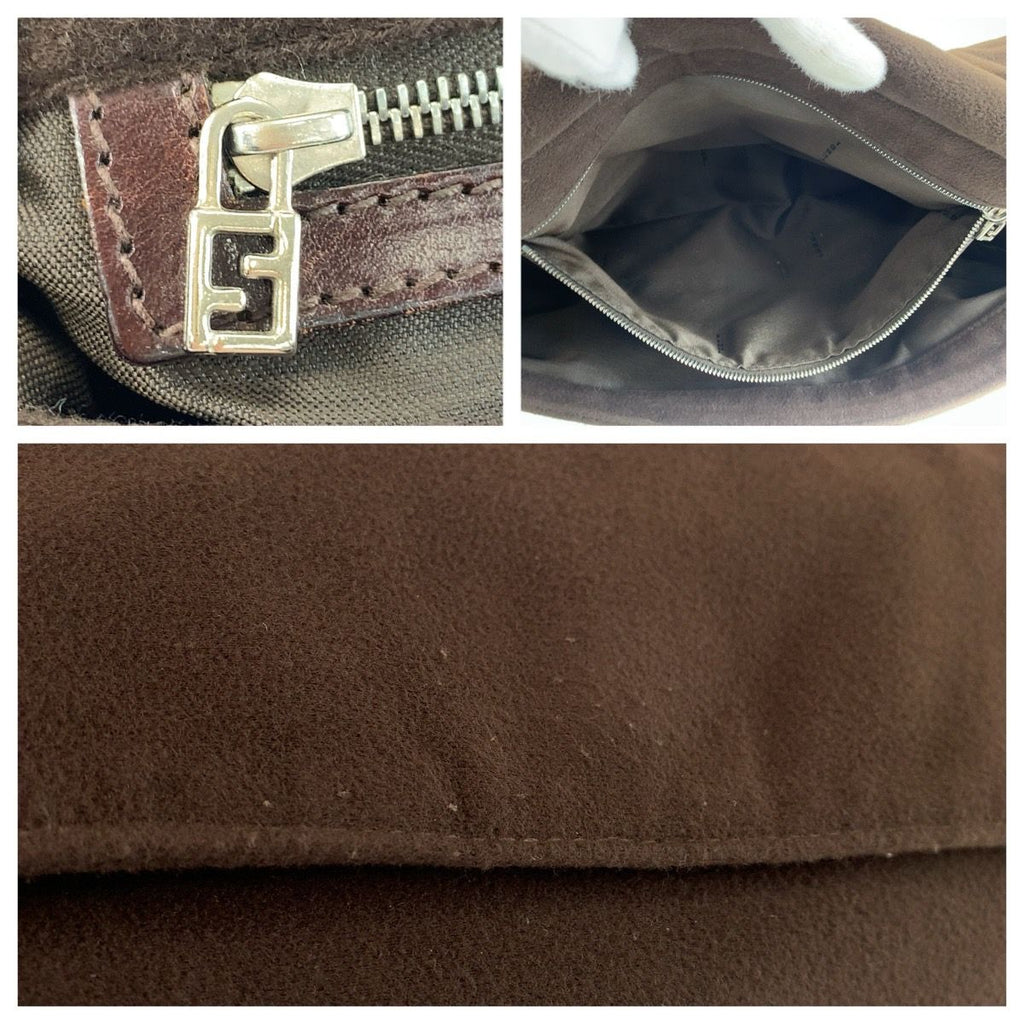 Fendi Shoulder Bag Brown Silver Fabric Leather — view 5