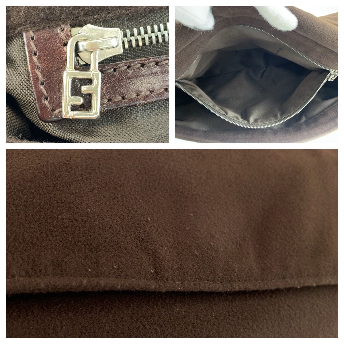 Fendi Shoulder Bag Brown Silver Fabric Leather — view 5