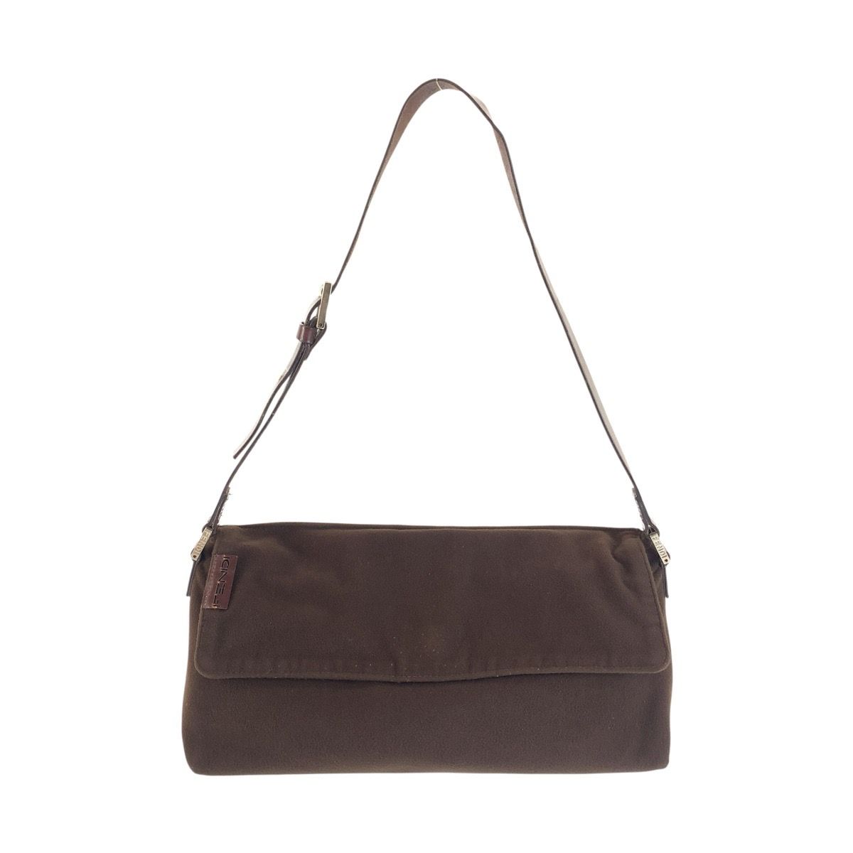Fendi Shoulder Bag Brown Silver Fabric Leather