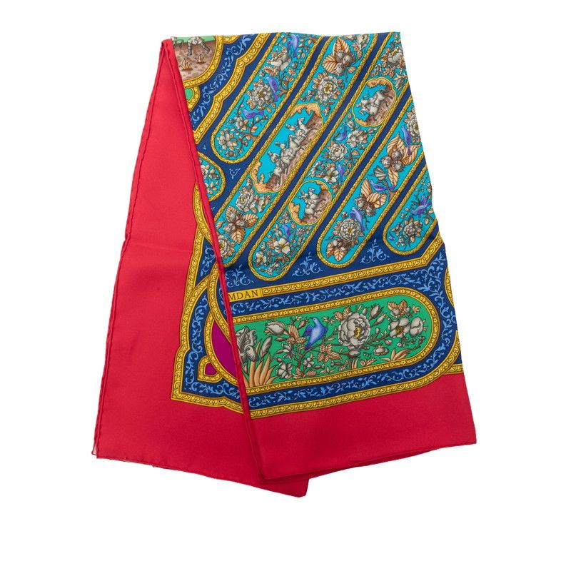 Hermes Carre 90 Karamdan Qalamdan Scarf Large Red Multicolor Silk — view 8