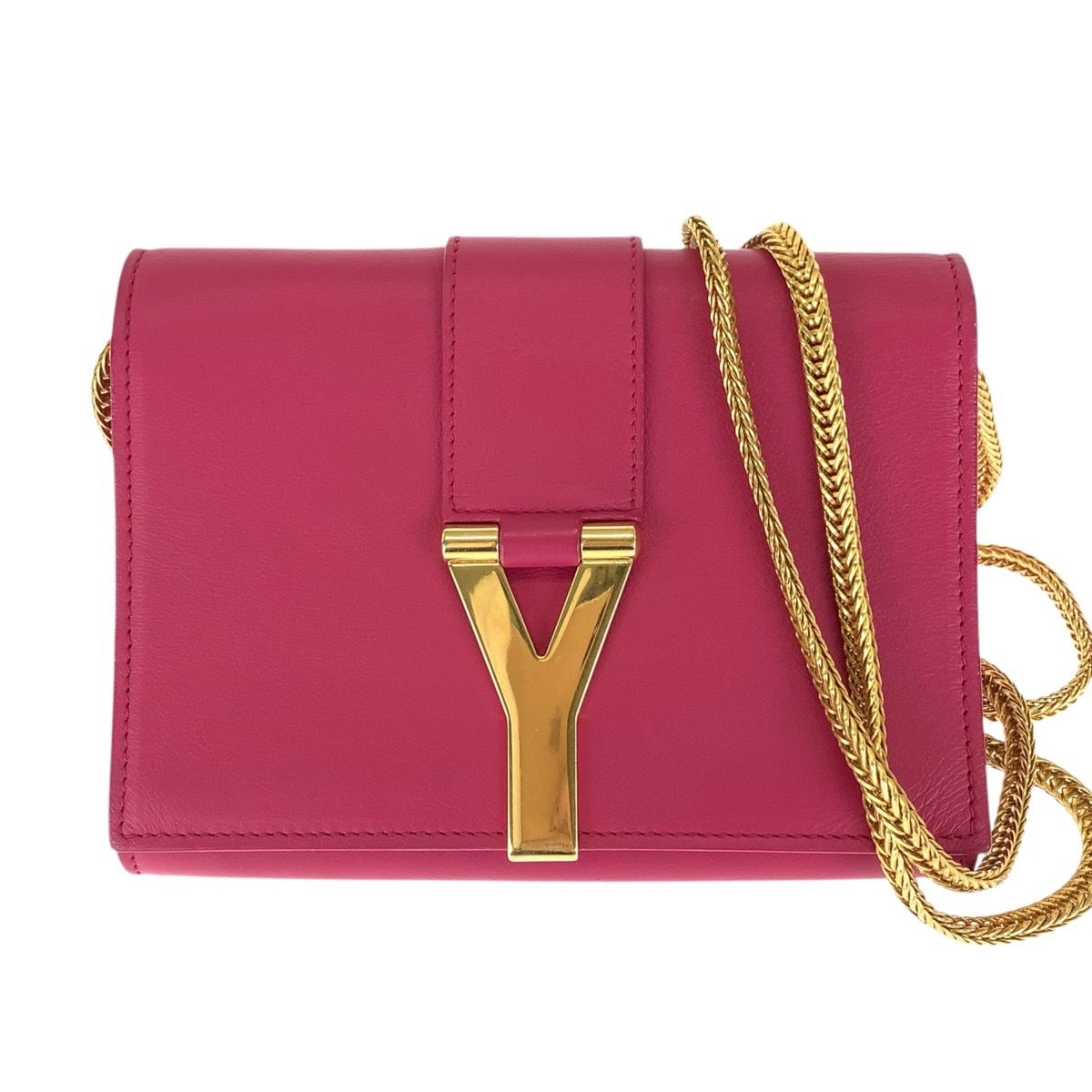 Saint Laurent Classic Y-line Satchel Small Chain Shoulder Bag Clutch 2-Way Pink