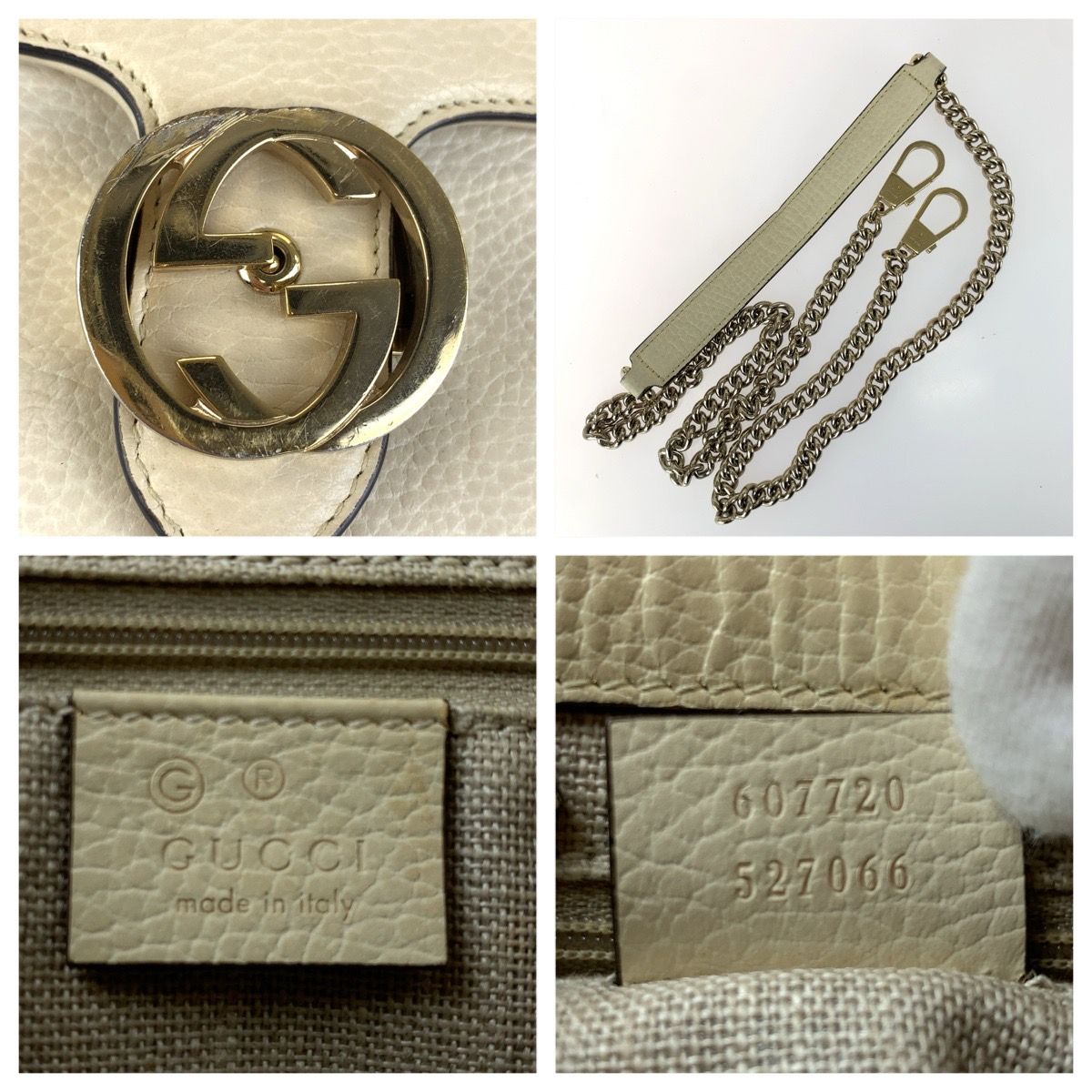 Gucci Interlocking G Chain Shoulder Bag White Ivory Gold Leather — view 4