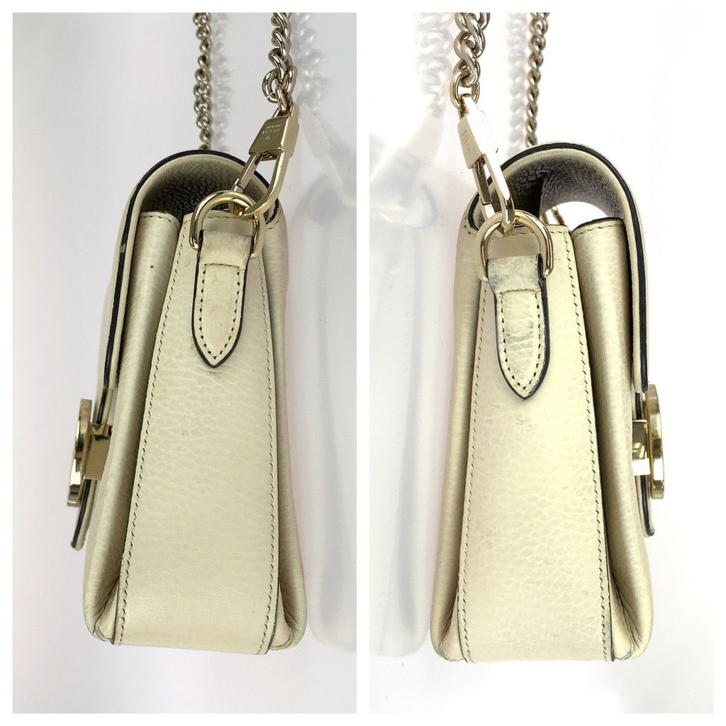 Gucci Interlocking G Chain Shoulder Bag White Ivory Gold Leather — view 8