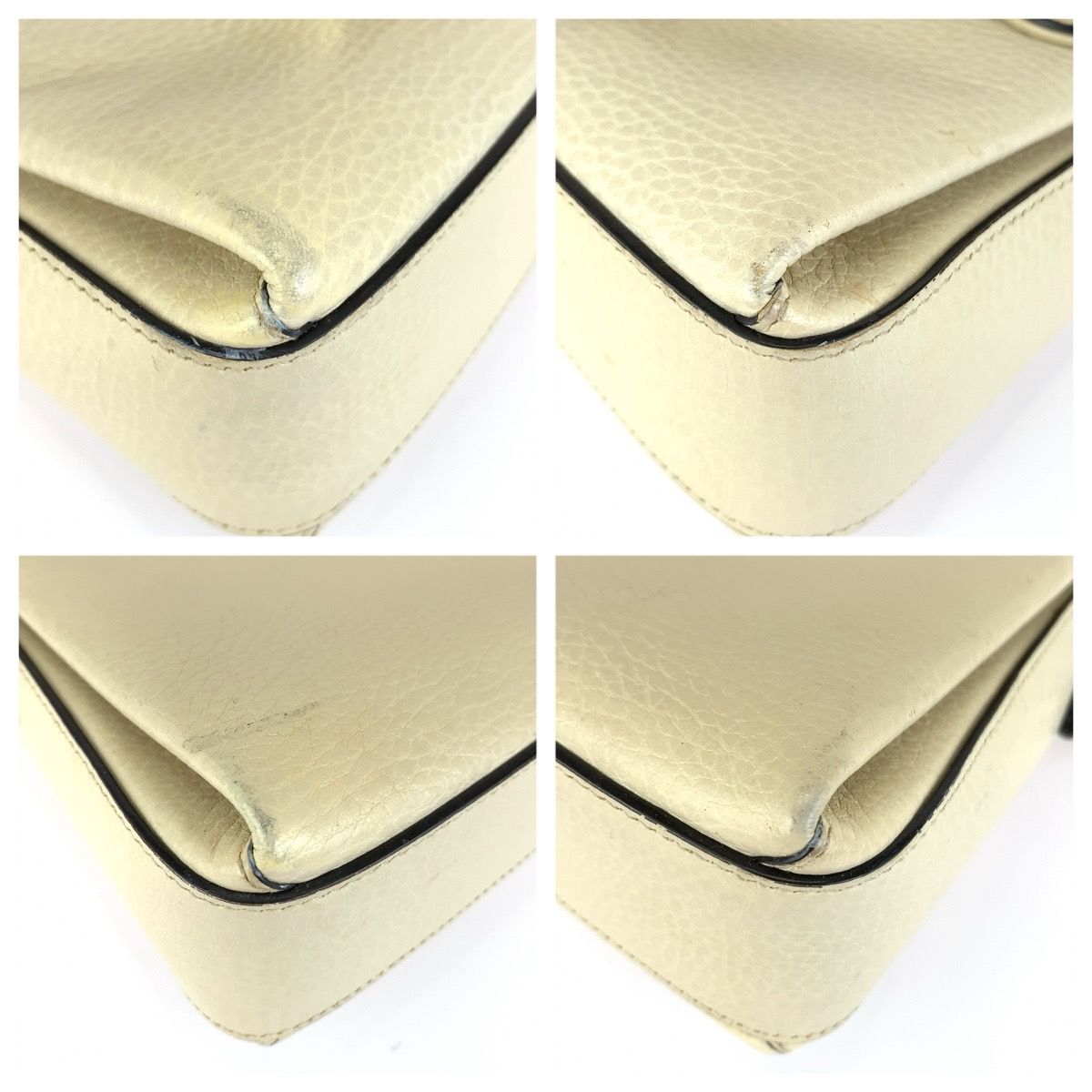 Gucci Interlocking G Chain Shoulder Bag White Ivory Gold Leather — view 3