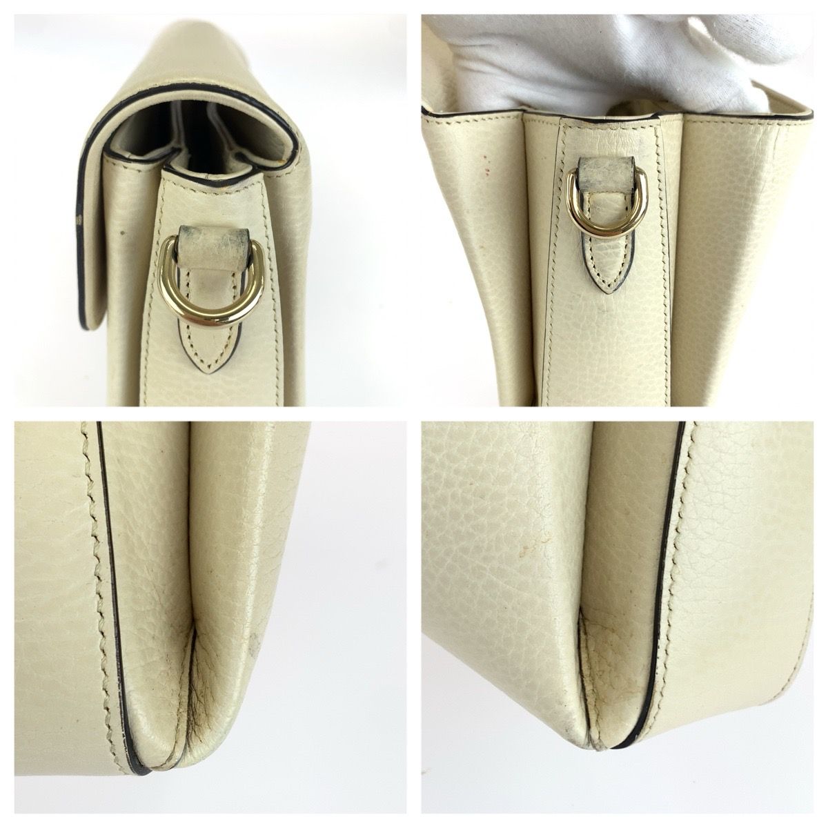 Gucci Interlocking G Chain Shoulder Bag White Ivory Gold Leather — view 5