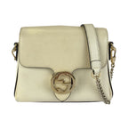 Gucci Interlocking G Chain Shoulder Bag White Ivory Gold Leather