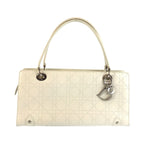 Dior Lady Cannage Shoulder Bag White Cream Silver Leather