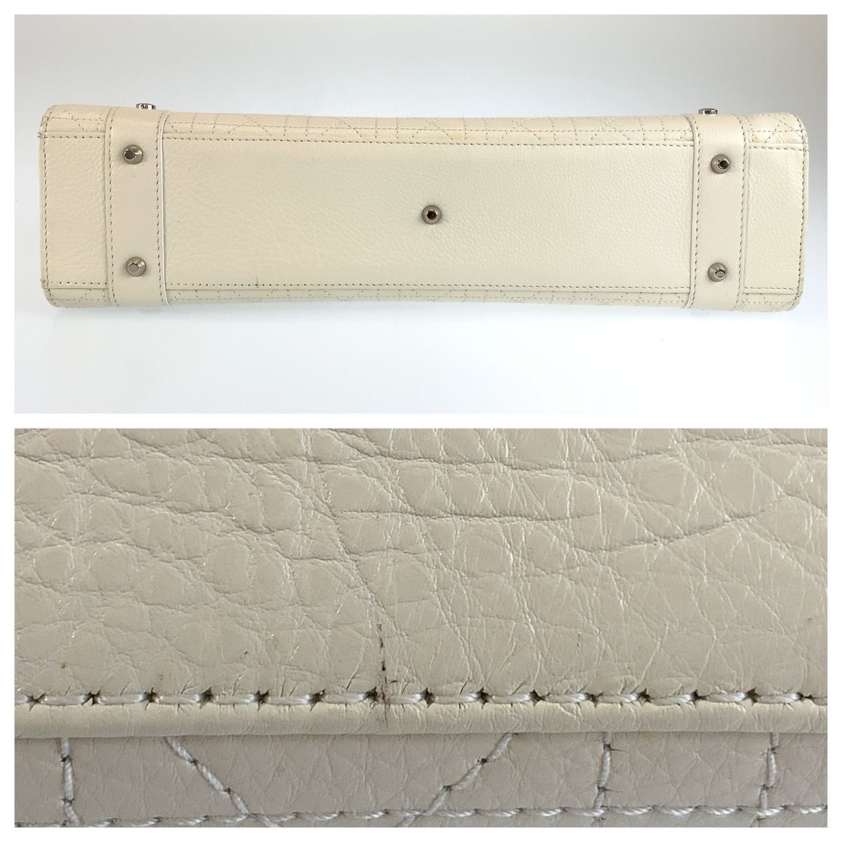Dior Lady Cannage Shoulder Bag White Cream Silver Leather — view 7