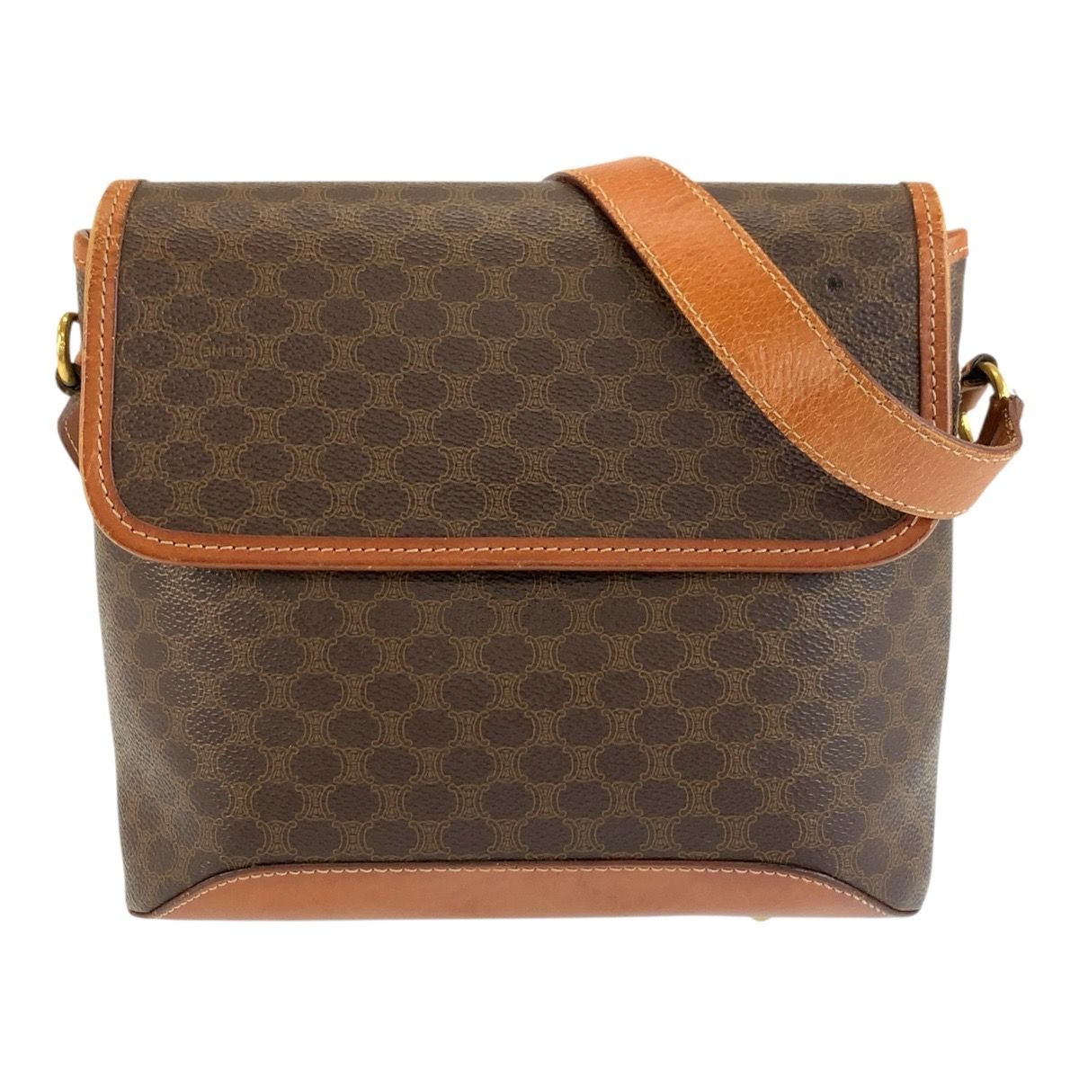 Celine Macadam Shoulder Bag Pochette Brown Gold Leather