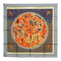 Hermes Carre 90 World Map Scarf Gray Orange Multicolor Silk