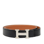 Hermes Constance H Belt Black Brown Silver Box Calf Togo