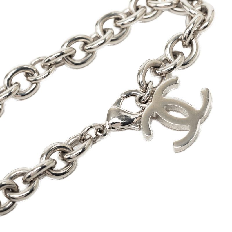 Chanel CC Logo Chain Necklace Silver Metal Rhinestone — view 5