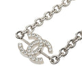 Chanel CC Logo Chain Necklace Silver Metal Rhinestone