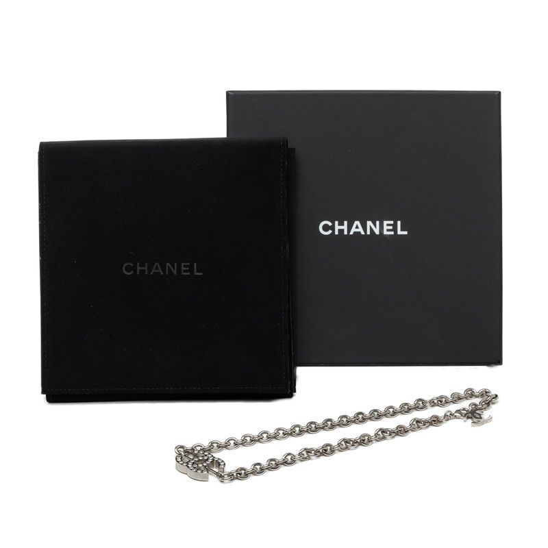 Chanel CC Logo Chain Necklace Silver Metal Rhinestone — view 6