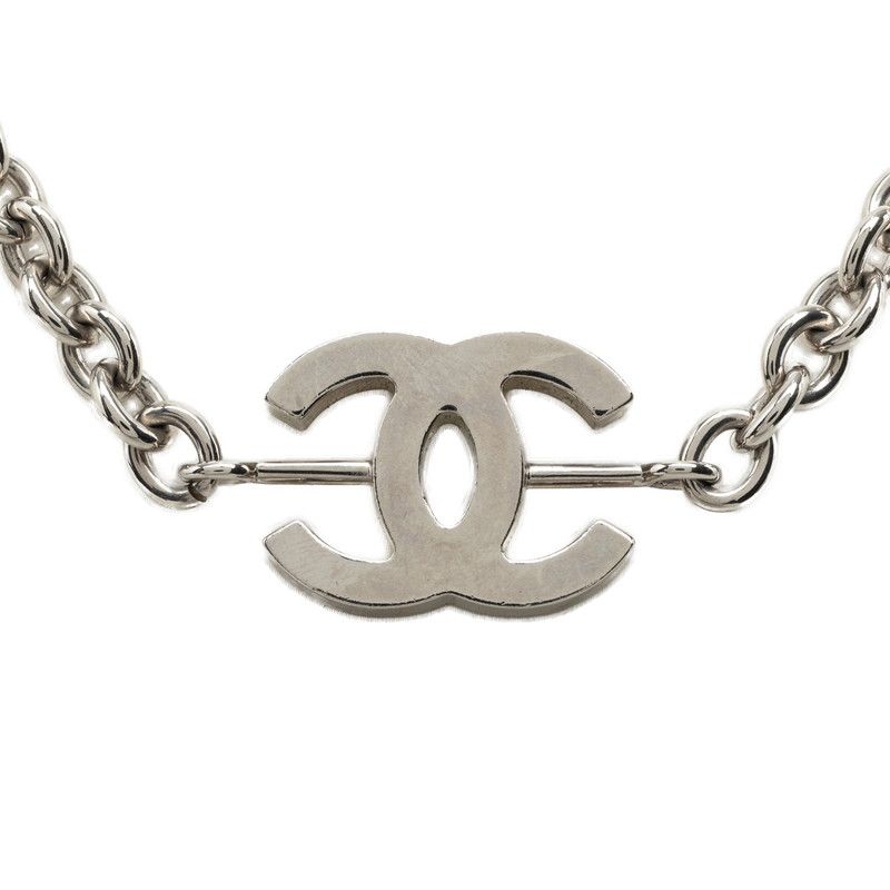 Chanel CC Logo Chain Necklace Silver Metal Rhinestone — view 3