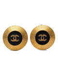 Chanel CC Logo Vintage Earrings 95C Gold Black Plated