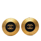 Chanel CC Logo Vintage Earrings 95C Gold Black Plated