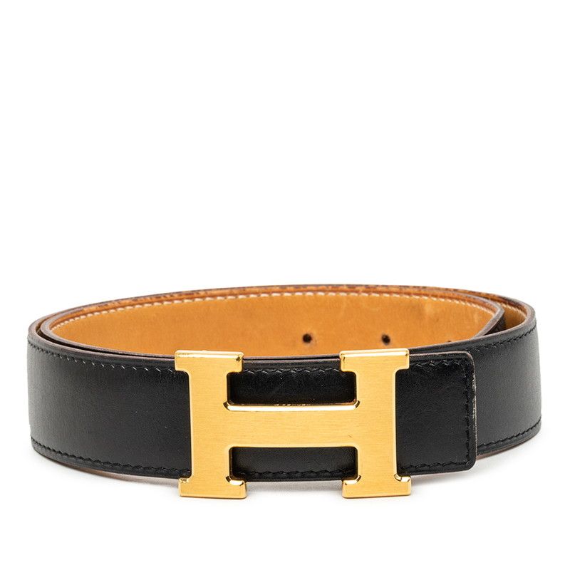 Hermes Constance Reversible Belt Black Gold Leather