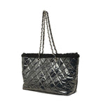Chanel CC Logo Patent Toilette Chain Tote Shoulder Bag Black Silver Leather — view 2